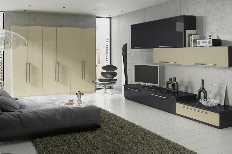 Phoenix Gloss Mussel and Metallic Anthracite Fitted Bedroom Furniture