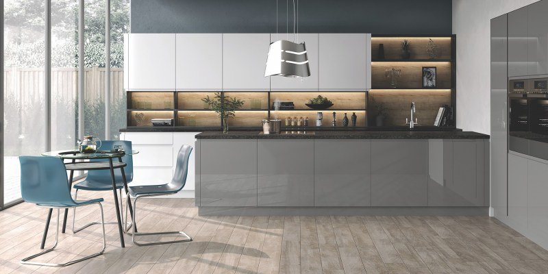 Handleless Gloss White & Dust Grey Kitchen - Trade Kitchens Manchester
