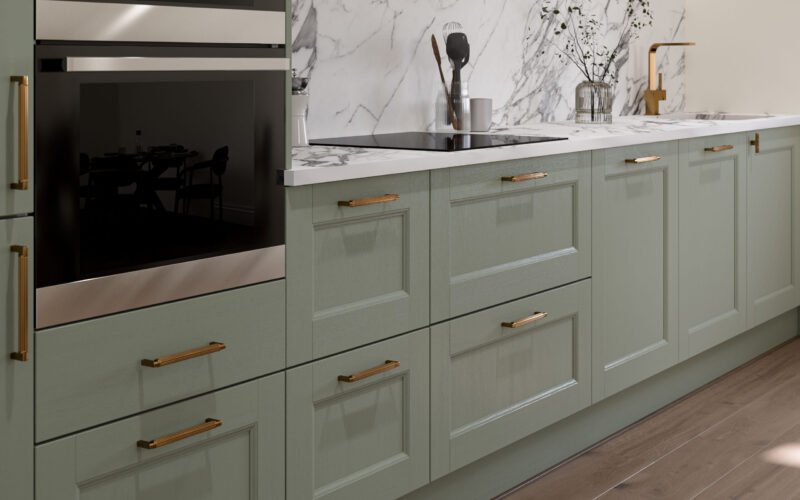 Belsay Beaded Shaker Door in Reed Green from PWS available at trade prices from SJB Kitchens