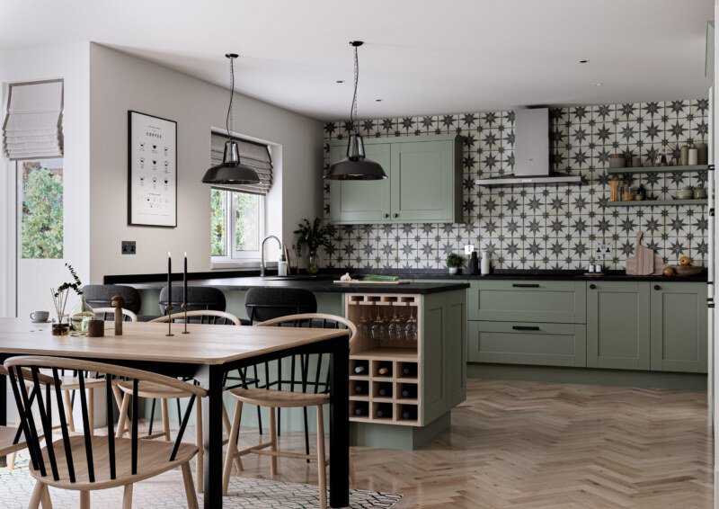 PWS Belsay Smooth Shaker in Reed Green from SJB Trade Kitchens. DIY Kitchen Specialist