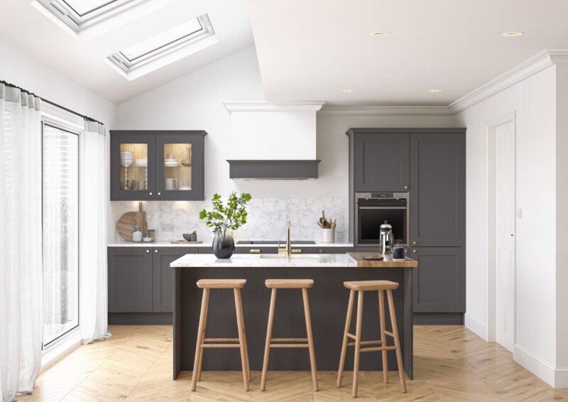 PWS Belsay Woodgrain Graphite Shaker from SJB Trade Kitchens. DIY Kitchen Specialist.