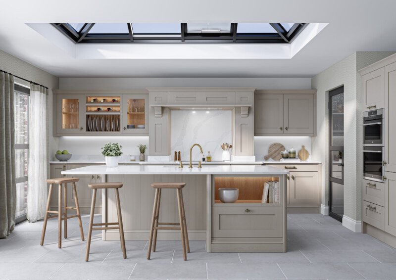 PWS Mornington Shaker Kitchen in Stone. Available from SJB Trade Kitchens. DIY Kitchen Specialist.