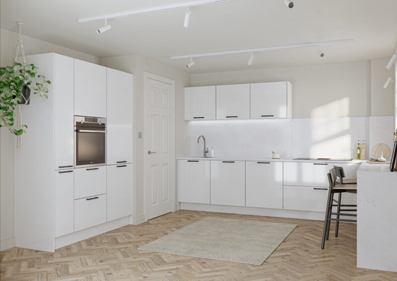 PWS Porter Gloss White kitchen doors available from SJB Trade Kitchens. DIY Kitchen Supplier