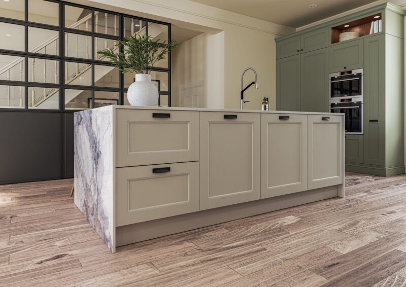 PWS Mornington Beaded Shaker in Reed Green & Taupe. SJB Trade Kitchens